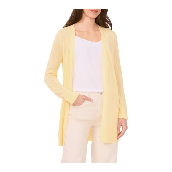Halogen linen blend open front long cardigan slits in lemon butter size S NWT - Picture 2 of 4